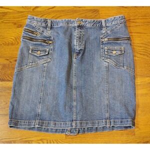 Venezia Womens Blue Denim Mini Skirt Size 16 Utility Zipper Pockets Stretch